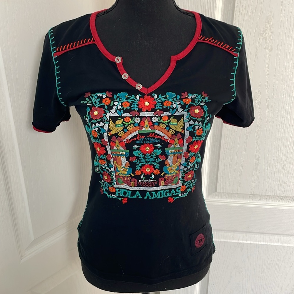 Double D Ranch Black Embroidered Top
